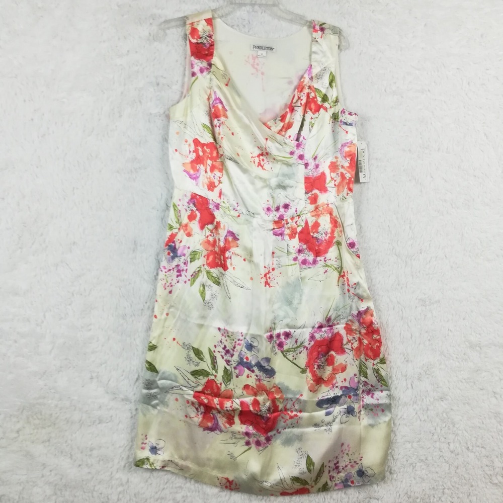 Pendleton Dress Womens Silk Sheath Knee Length Floral Jumper Pockets 8 New